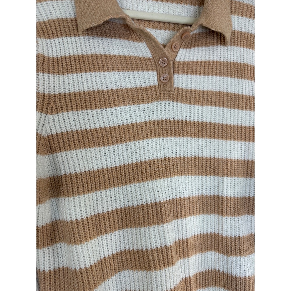 American Eagle Polo Sweater Womens XL Tan White Excellent Striped Ribbed Knit - Picture 6 of 8